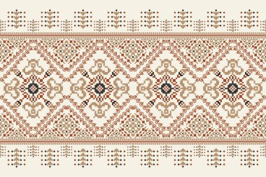 Beyaz arka plan üzerine çiçek haçı nakışı. Geometrik etnik oryantal desen geleneği. Doku, kumaş, giysi, ambalaj, dekorasyon, eşarp için tasarım..