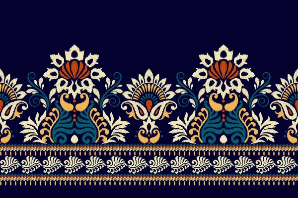 Ikat Floral Paisley Κεντήματα Σκούρο Μωβ Φόντο Ikat Έθνικ Ανατολίτικο — Διανυσματικό Αρχείο