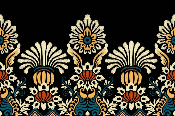 Ikat Blumen Paisley Stickerei Auf Schwarzem Hintergrund Ikat Ethnisch Orientalische — Stockvektor