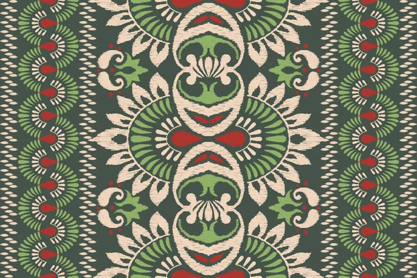 Hipster Ikat Blumenpaisley Stickerei Auf Grünem Hintergrund Ikat Ethnische Orientalische — Stockvektor
