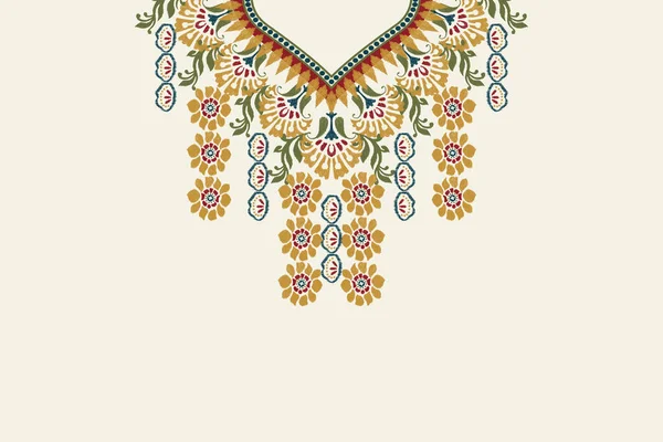 Ikat Blumenausschnitt Stickerei Auf Weißem Hintergrund Boho Ausschnitt Muster Traditional — Stockvektor