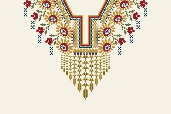 白色背景上美丽的花十字绣领结绣花 几何东方图案传统 阿兹特克风格的抽象矢量插图 时尚女性设计 — 图库矢量图片