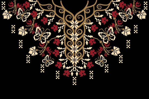 Floral Neckline Embroidery Black Background Geometric Ethnic Oriental Pattern Traditional — Image vectorielle