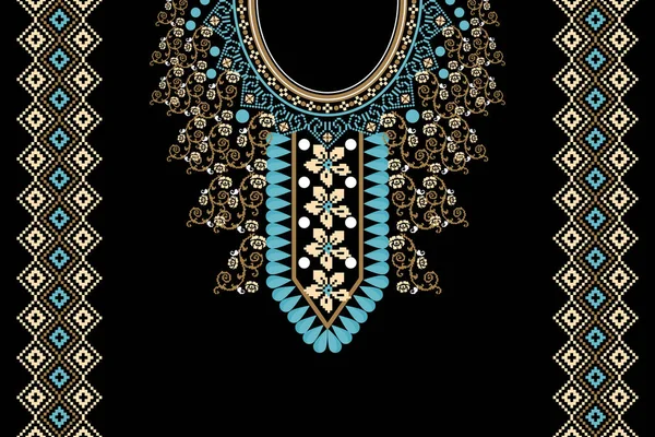 Floral Neckline Embroidery Black Background Geometric Ethnic Oriental Pattern Traditional —  Vetores de Stock