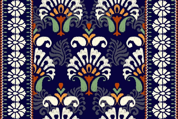 Ikat Цветочные Paisley Вышивки Темно Фиолетовом Фоне Background Ikat Этнических — стоковый вектор