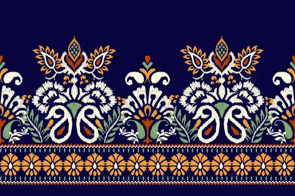 Ikat Цветочные Paisley Вышивки Темно Фиолетовом Фоне Background Ikat Этнико — стоковый вектор