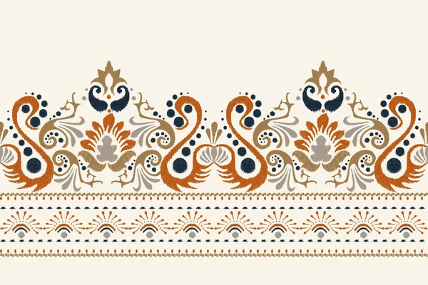 白い背景にイカットの花のペイズリー刺繍 イカットの民族的な東洋のパターンの伝統 アステカスタイル抽象的なベクトルのイラスト — ストックベクタ