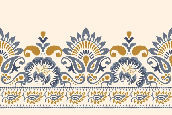 クリームの背景にイカットの花ペイズリー刺繍 イカットの民族的な東洋のパターンの伝統 アステカスタイル抽象的なベクトルのイラスト テクスチャ ファブリック サロン スカーフのためのデザイン — ストックベクタ