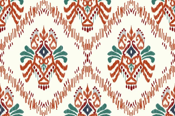 Ikat Floral Paisley Raffdery White Background Ikat Ethnic Oriental Seamless — 스톡 벡터