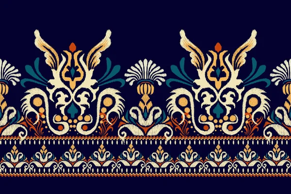 Ikat Blumenpaisley Stickerei Auf Dunkel Lila Hintergrund Ikat Ethnisch Orientalische — Stockvektor