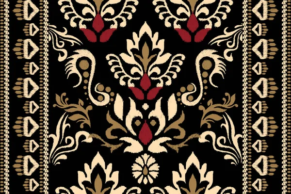 白花绣花绣花在黑色的背景上 白花绣花在东方的传统 阿兹特克风格的抽象矢量插画 地毯的设计 — 图库矢量图片