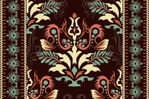Broderie Ikat Floral Paisley Sur Fond Marron Modèle Oriental Ethnique — Image vectorielle