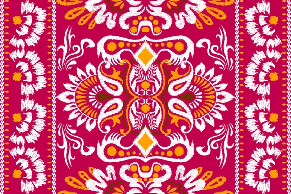Ikat Broderie Paisley Floral Sur Fond Rose Motif Oriental Ethnique — Image vectorielle