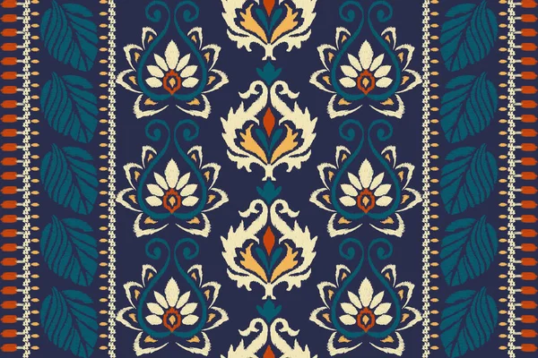 Ikat Květinové Paisley Výšivky Námořně Modrém Pozadí Ikat Etnický Orientální — Stockový vektor