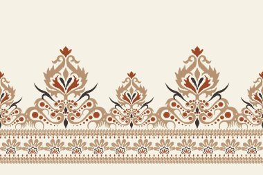 Beyaz arka plana Ikat desenli desenli işleme.Etnik oryantal desen geleneği. Doku, kumaş, giysi, ambalaj, dekorasyon, sarong, eşarp için soyut vektör çizimi.