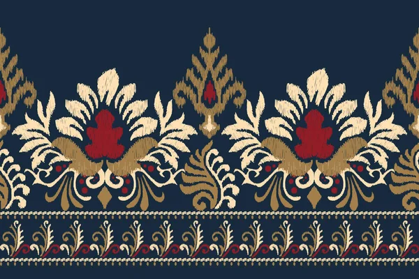 Ikat Floral Paisley Embroidery Navy Blue Background Ikat Ethnic Oriental — Stock Vector