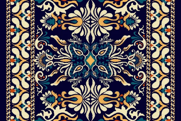 Ikat Floral Paisley Raffdery Black Background Ikat Ethnic Oriental Pattional — 스톡 벡터