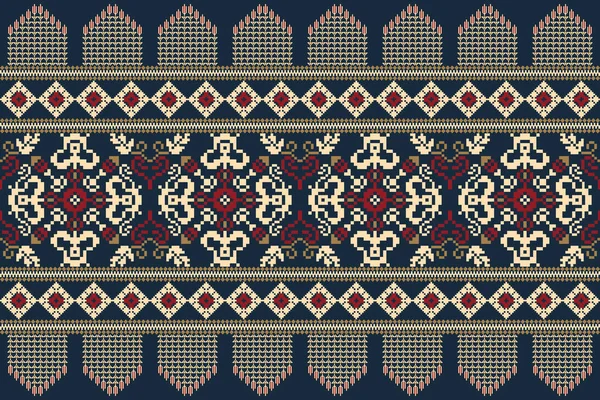 Floral Cross Stitch Haft Granatowym Tle Geometryczny Etniczny Orientalny Wzór — Wektor stockowy
