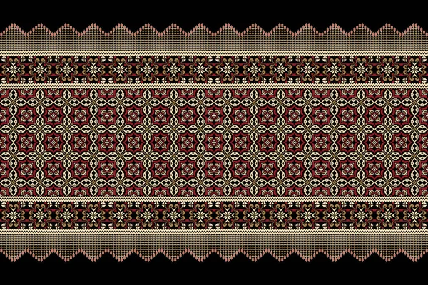 Floral Cross Stitch Embroidery Black Background Geometry Ethnic Oriental Pattertional — 스톡 벡터