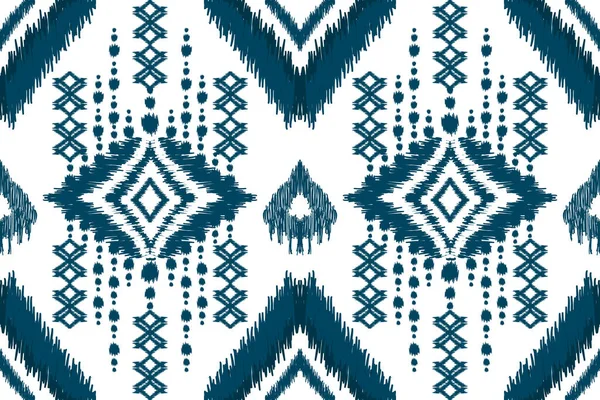 Ikat Цветочный Paisley Embroidery Blue White Background Ikat Этнический Восточный — стоковый вектор