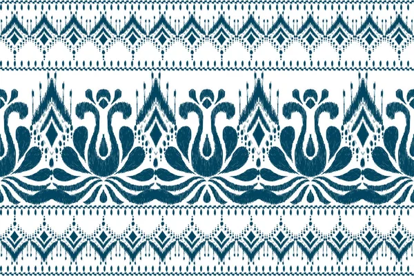 Ikat Broderie Paisley Florale Fond Bleu Blanc Ikat Motif Oriental — Image vectorielle