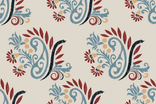 Ikat Broderie Paisley Floral Sur Fond Crème Ikat Ethnique Oriental — Image vectorielle