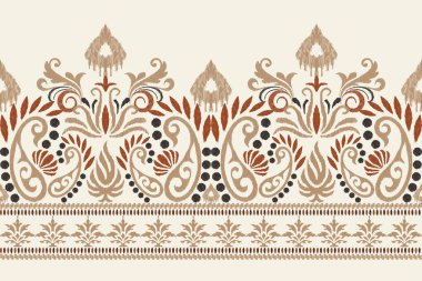 Beyaz arka plana Ikat desenli desenli işleme.Etnik oryantal desen geleneği. Doku, kumaş, giysi, ambalaj, dekorasyon, sarong, eşarp için soyut vektör çizimi.