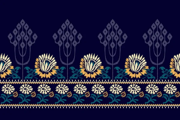 Ikat Květinové Paisley Výšivky Fialovém Pozadí Ikat Etnický Orientální Vzor — Stockový vektor