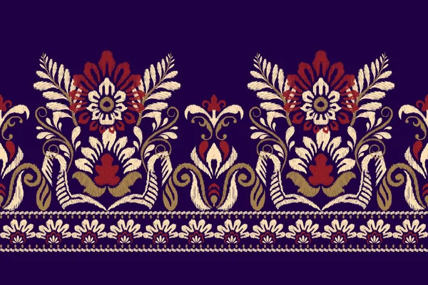 Ikat Bordado Paisley Floral Sobre Fondo Púrpura Ikat Patrón Étnico — Archivo Imágenes Vectoriales