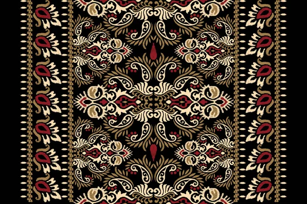白花绣花绣花在黑色的背景上 白花绣花东方图案传统 阿兹特克风格的抽象矢量插画 地毯的设计 — 图库矢量图片