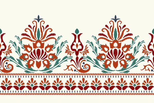 Ikat Floral Paisley Embroidery White Background Ikat Ethnic Oriental Pattern — Stock Vector
