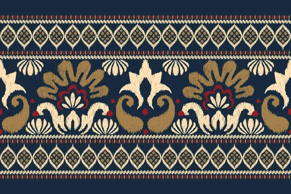 Ikat Цветочная Вышивка Paisley Синем Фоне Темно Синего Цвета Ikat — стоковый вектор