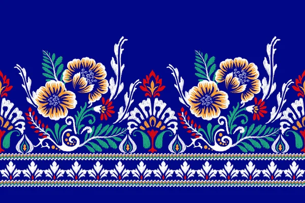 Ikat Blumen Paisley Stickerei Auf Blauem Hintergrund Ikat Ethnisch Orientalische — Stockvektor