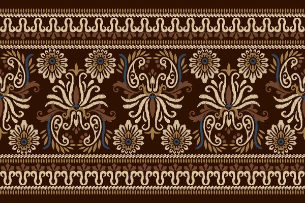 Ikat Broderie Paisley Floral Sur Fond Marron Modèle Oriental Ethnique — Image vectorielle