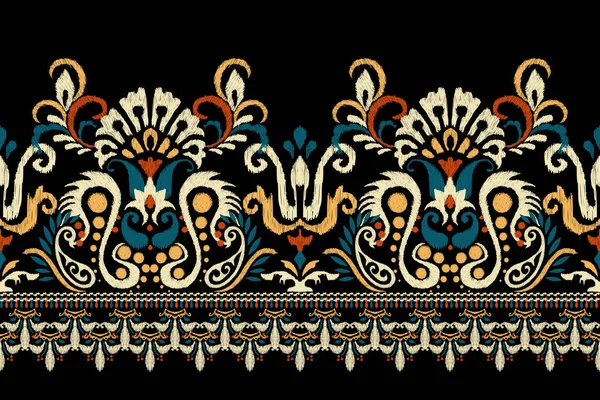 白花绣花绣花在黑色的背景上 白花绣花在东方的传统 阿兹特克风格的抽象矢量插画 围巾的设计 — 图库矢量图片