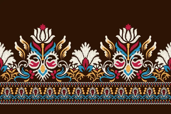 Ikat Kwiatowy Haft Paisley Brązowym Tle Ikat Etniczny Orientalny Wzór — Wektor stockowy