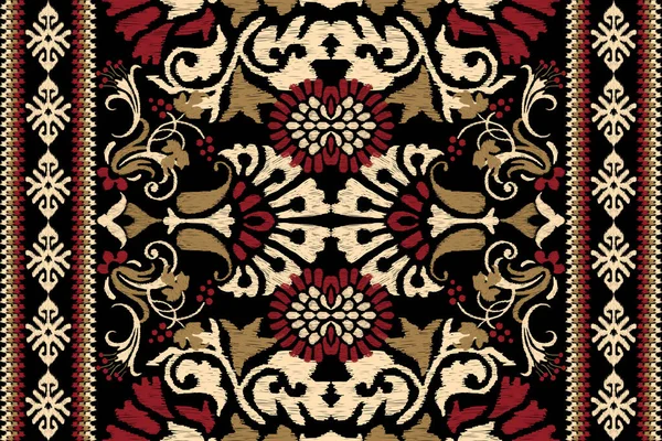 Ikat Blumenpaisley Stickerei Auf Schwarzem Hintergrund Ikat Ethnisch Orientalische Muster — Stockvektor
