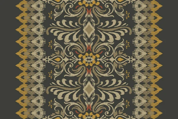 Ikat Floral Paisley Suffdery Dark Green Background Ikat Ethnic Oriental — 스톡 벡터