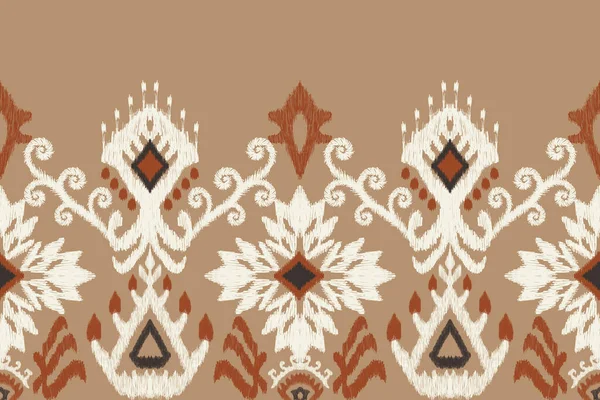 Ikat Broderie Paisley Floral Sur Fond Marron Modèle Oriental Ethnique — Image vectorielle