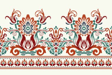 Ikat floral paisley embroidery on white background.Ikat ethnic oriental pattern traditional.Aztec style abstract vector illustration.design for texture,fabric,clothing,wrapping,decoration,sarong,scarf clipart