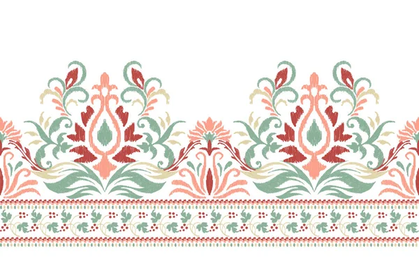 Ikat Blumenpaisley Stickerei Auf Weißem Hintergrund Ikat Ethnisch Orientalistisches Muster — Stockvektor