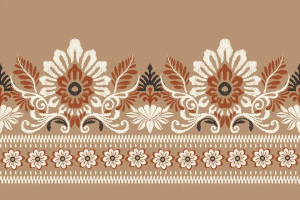 Ikat Blumenpaisley Stickerei Auf Braunem Hintergrund Ikat Ethnisch Orientalische Muster — Stockvektor