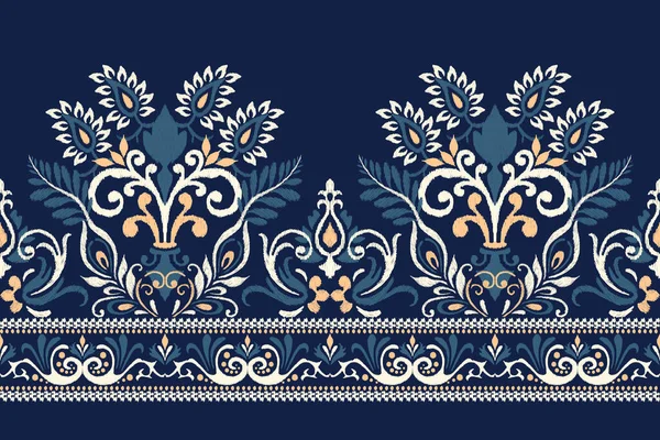 Ikat Virágos Paisley Hímzés Haditengerészeti Kék Hátter Ikat Etnikai Keleti — Stock Vector