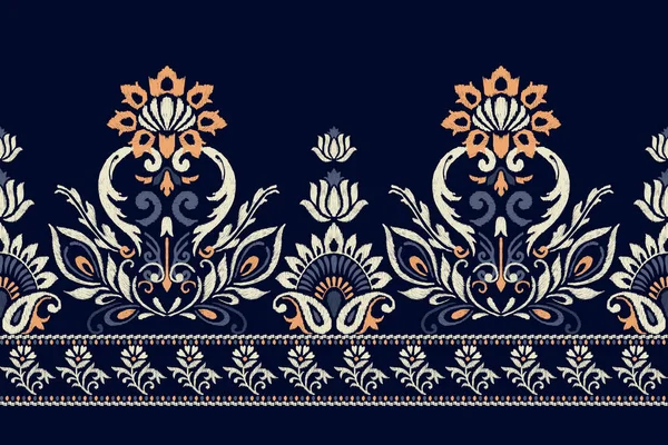 Bordado Paisley Floral Ikat Fundo Roxo Padrão Oriental Étnico Ikat — Vetor de Stock