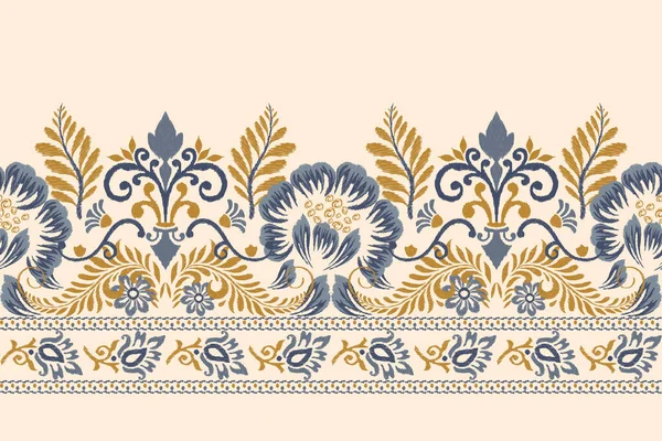Ikat Bordado Paisley Floral Sobre Fondo Crema Ikat Patrón Oriental — Archivo Imágenes Vectoriales