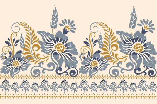 Ikat Floral Paisley Embroidery Cream Background Ikat Ethnic Oriental Pattern — Stock Vector
