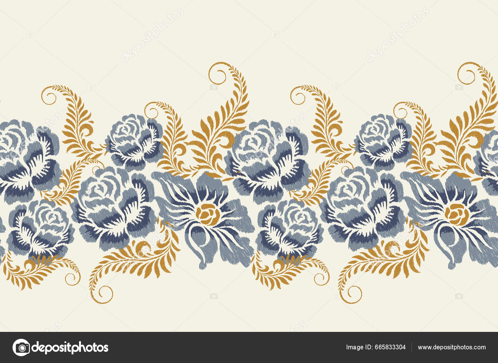 Ikat Цветочные Paisley Вышивки Белом Фоне Ikat Этнический.