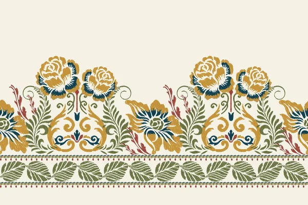 Damas Ikat Broderie Paisley Floral Sur Fond Blanc Modèle Oriental — Image vectorielle