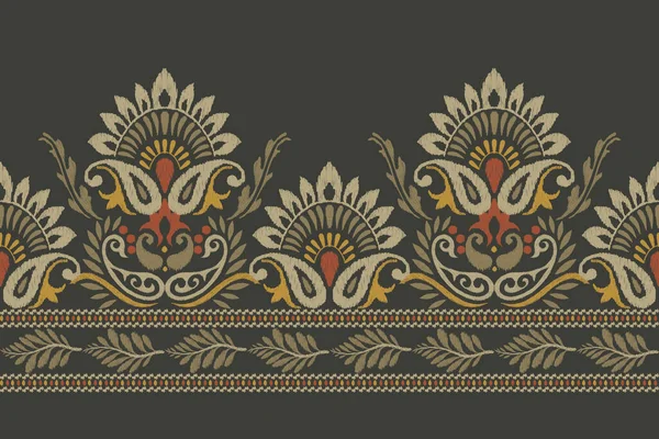 Ikat Floral Paisley Suffdery Dark Green Background Ikat Ethnic Oriental — 스톡 벡터