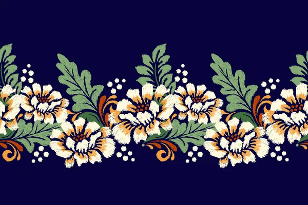 Bordado Paisley Floral Ikat Fundo Roxo Escuro Padrão Oriental Étnico — Vetor de Stock